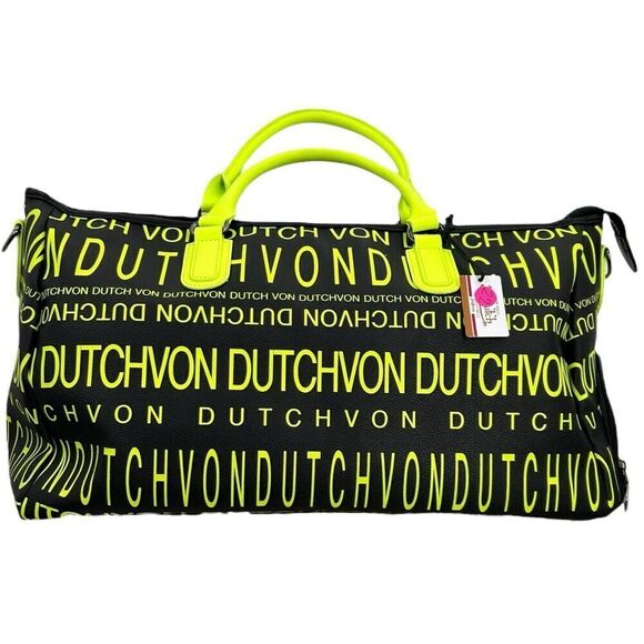 NWT Von Dutch Monogram Black Yellow Overnight Travel Gym Sports Bag
